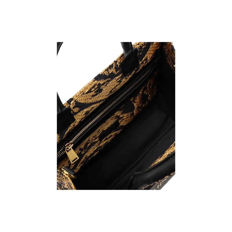 FANSIZHE Barocco Viscose Tote Bag, Shopping Bag, Shoulder Bag, Handbag Trumpets Women's Black & Gold-3