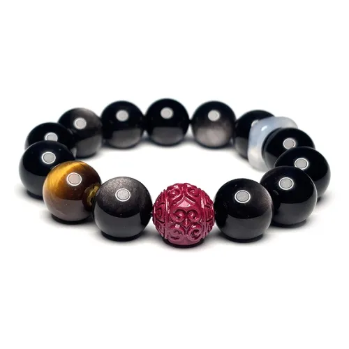MOUNTAINS AND MANS Obsidian Luxury Good Luck Beaded Bracelet Men's