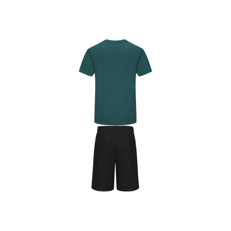 Adidas TAEKWONDO Casual Sportswear Men's Clothing Set Green Short Sleeved Shirt+Black Shorts-1