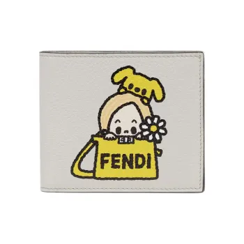 FENDI Baguette Calfskin Wallet Women's Light Gray & Yellow