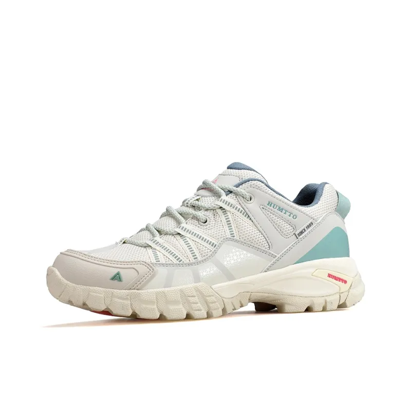 HUMTTO Wear Resistant Lightweight Rebound Low Top Outdoor Shoes Women's Beige Lotus Green-1