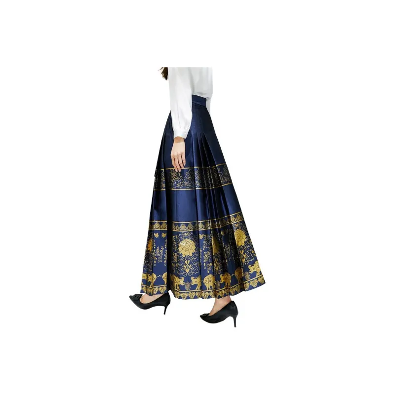 Late White Casual Long Skirts Women's Dark Blue-2