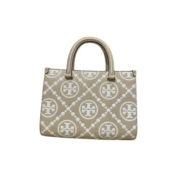 TORY BURCH T Monogram Cow Leather Tote Bag Shopping Bag Shoulder Bag Crossbody Bag Handbag Medium Size Women's Beige