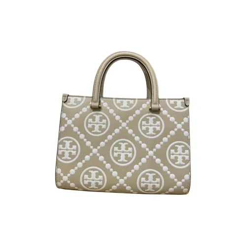 TORY BURCH T Monogram Cow Leather Tote Bag Shopping Bag Shoulder Bag Crossbody Bag Handbag Medium Size Women's Beige