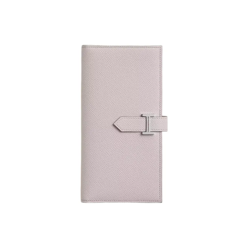 HERMES Bearn Epsom Leather Wallet Women's Light Purple Red & Saddle Red-0