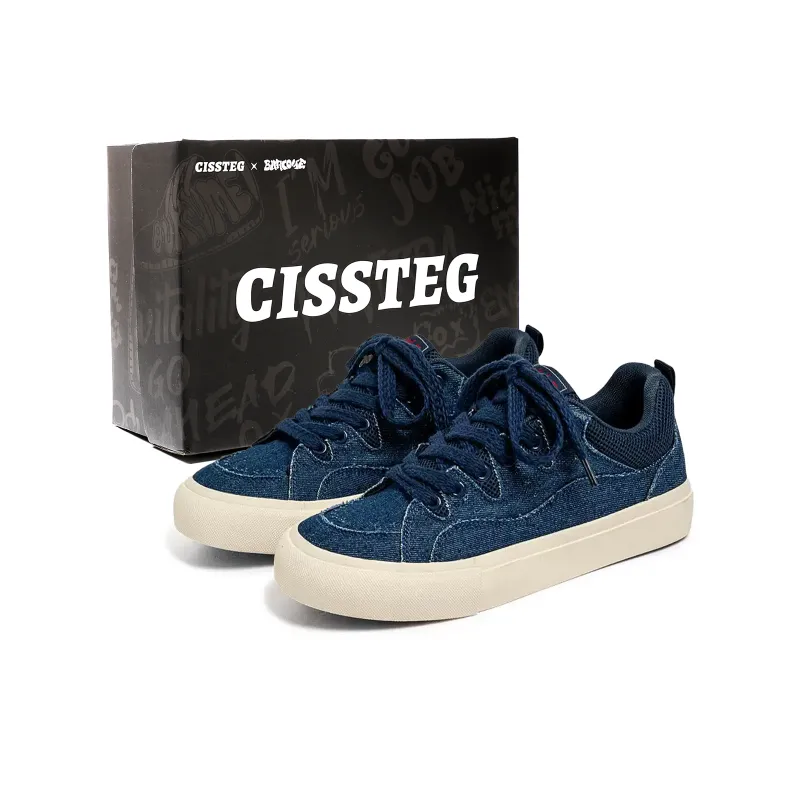 CISSTEG Slip Resistant Shock Absorbers Low Top Skateboard Shoes Men's Denim Blue-0