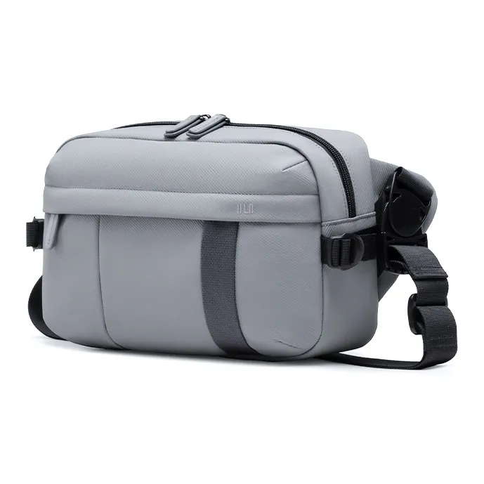 HLA Polyester Shoulder Bag Medium Size Men's Gray-4