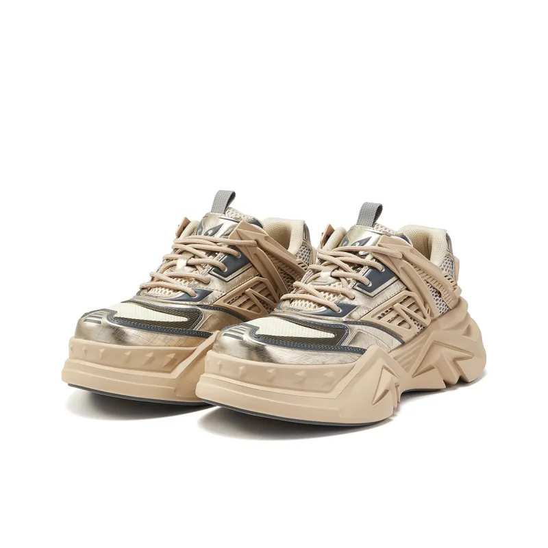 OGR Broken Wind To The Fore Cushioned Wear-Resistant Breathable Low-Top Chunky Sneakers Unisex Champagne Gold-3