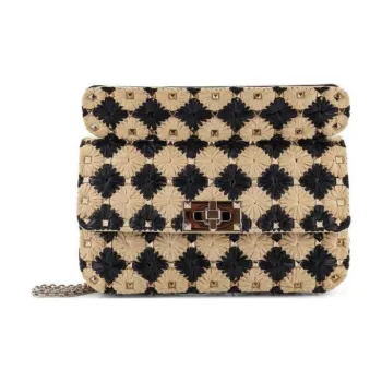 Valentino Raffia Shoulder Bag Crossbody Bag Handbag Women's Beige