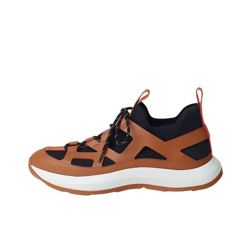 HERMES Katana Low Top Casual Shoes Men's Orange Brown-0
