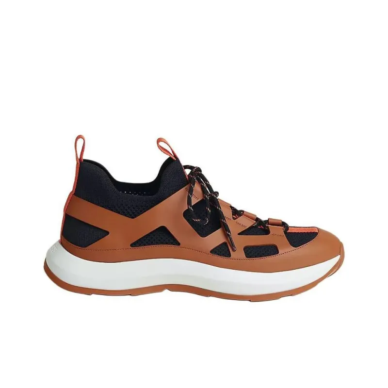 HERMES Katana Low Top Casual Shoes Men's Orange Brown-1