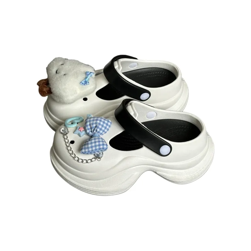 Yu Pu 7cm Clogs Height Increasing Platform Cute Closed Toe Slippers Spring Summer Breathable Slip Resistant-7
