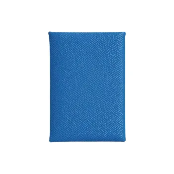 HERMES Calvi Duo Epsom Calfskin Card Holder Unisex I7 Bleu Zellige Mosaic Blue