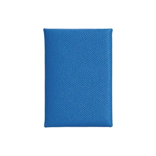 HERMES Calvi Duo Epsom Calfskin Card Holder Unisex I7 Bleu Zellige Mosaic Blue