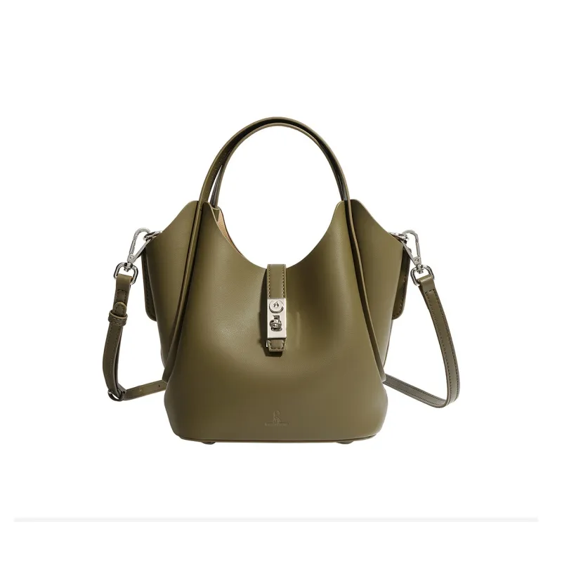 ROBERTA DI CAMERINO Cow Split Leather, Leather Handbag Regular Women's Ecru/Black/Olive Green-10