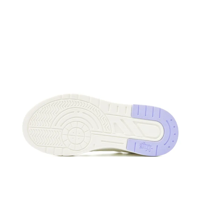 QIAODAN Anti Slip Wear Resistant Low Top Skateboard Shoes Women's White Purple-4