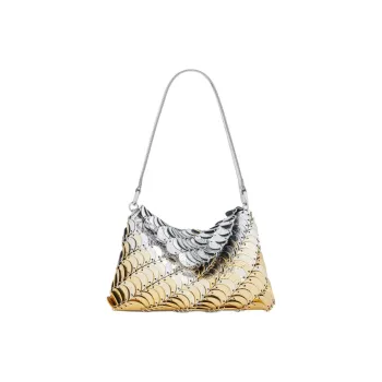 Paco Rabanne Cow Leather Handbag, Shoulder Bag Women's Silver Gold