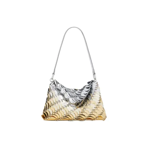 Paco Rabanne Cow Leather Handbag, Shoulder Bag Women's Silver Gold