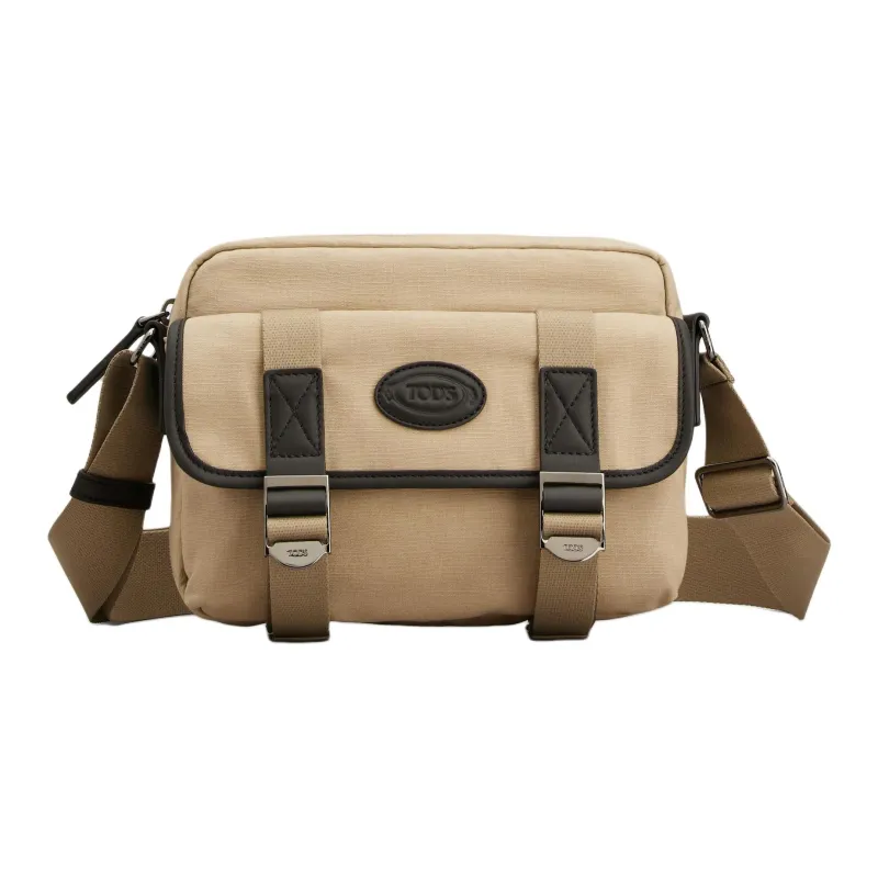 TOD'S Fabric With Leather Messenger Bag, Crossbody Bag, Shoulder Bag Mini Men's Brown-0