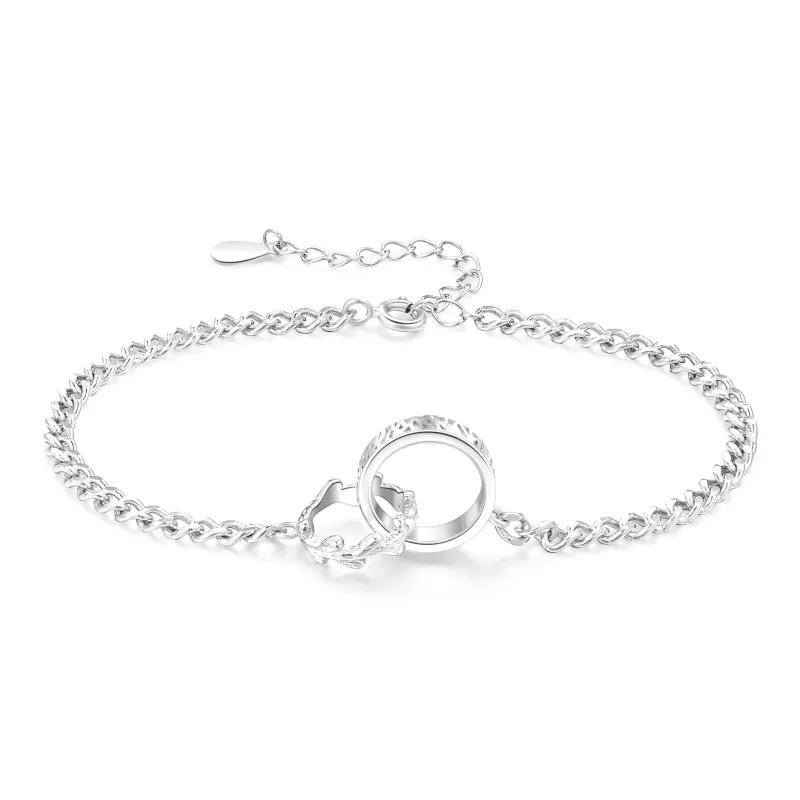 Lao Feng Xiang S925 Silver Bracelet Pair Unisex Silver-2
