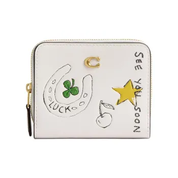 COACH Essential Refined Calfskin Wallet Mini Women's Brass & Chalk Multicolor