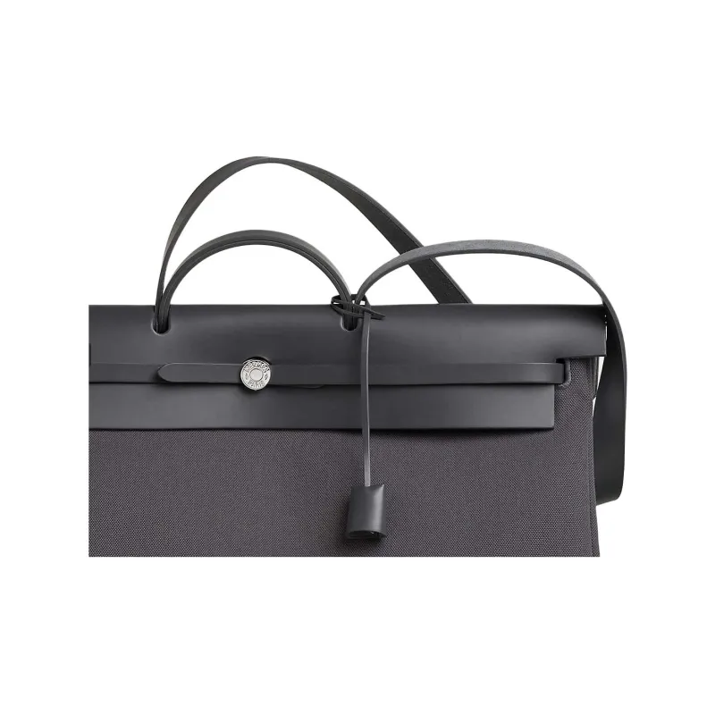 HERMES Herbag Zip Militaire Canvas With Hunter Cow Leather One Shoulder Handbags Regular Men's Slate Gray-3