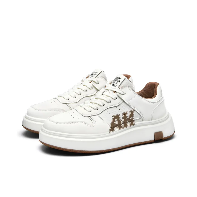 AOKANG Air Force One Series Skateboard Shoes Men Low Top White Red, White Brown-23