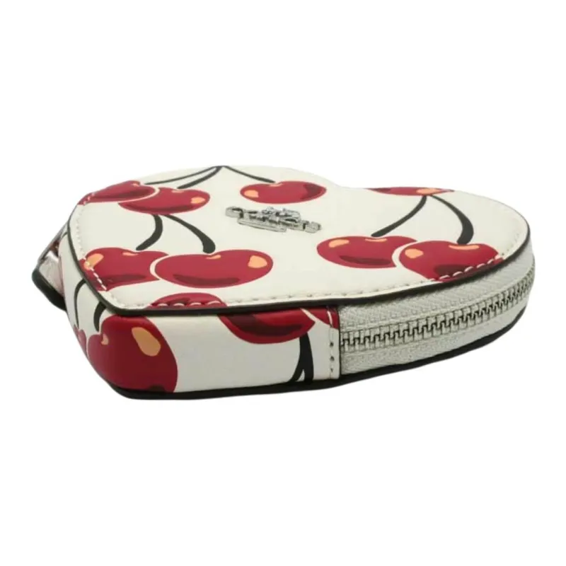 COACH Coated Canvas Heart Shaped Bag Coin Purse Mini Women's White & Red-5