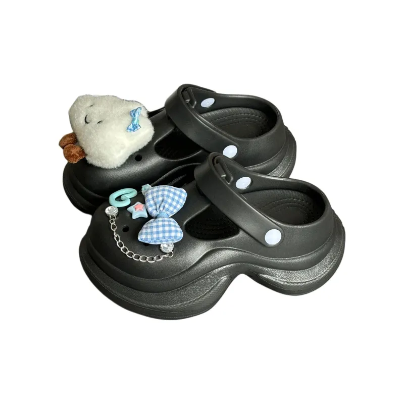 Yu Pu 7cm Clogs Height Increasing Platform Cute Closed Toe Slippers Spring Summer Breathable Slip Resistant-8