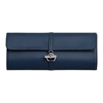 HERMES Glenan H High Technology Silk With Swift Calfskin Clutch Unisex Navy