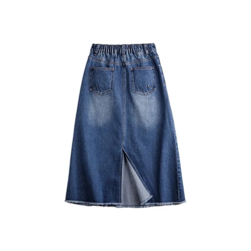 MADEN Denim Long Skirt Women's Washed Blue-1
