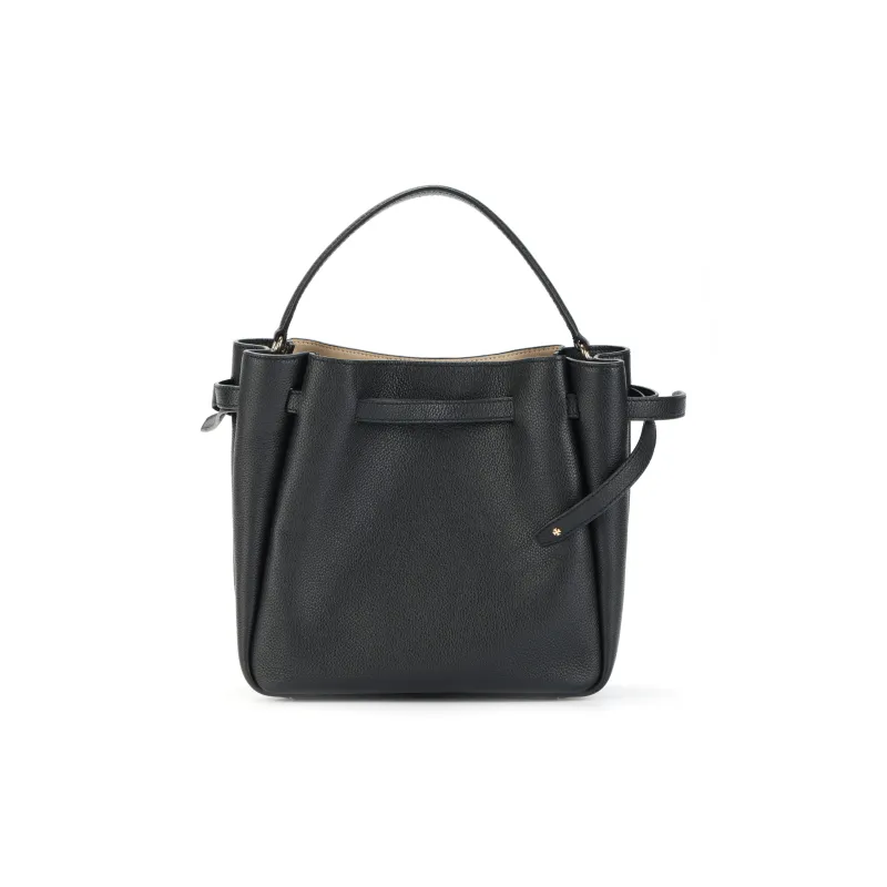 TORY BURCH Romy Bucket Litchi Grain Leather Bucket Bag, Shoulder Bag, Crossbody Bag, Handbag Small Size Women's Black-2