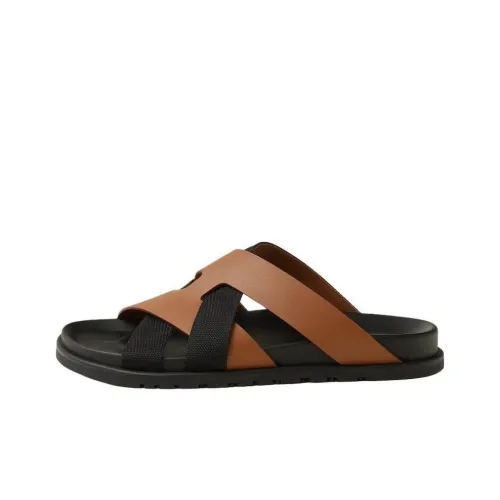 HERMES Rubber Sole Slide Slippers Men's Black