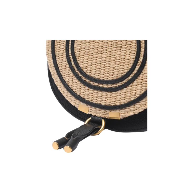 Chloe Marcie Raffia With Linen Shoulder Bag, Crossbody Bag Trumpets Women's Black & Natural-4