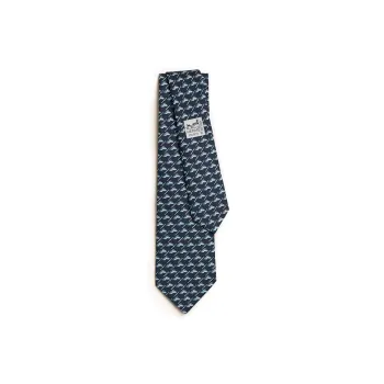 HERMES Mulberry Silk Ties Men's Marine Blue