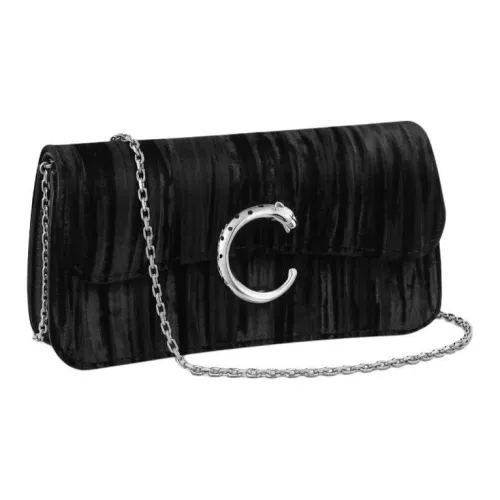 CARTIER Panthère De Cartier Velvet Crossbody Bag Shoulder Bag Mini Women's Black
