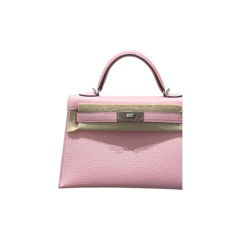 HERMES Mini Kelly Generation 1 Mysore Goat Skin Kelly Bag One Shoulder Handbags Mini Women's Cherry Blossom Pink-2