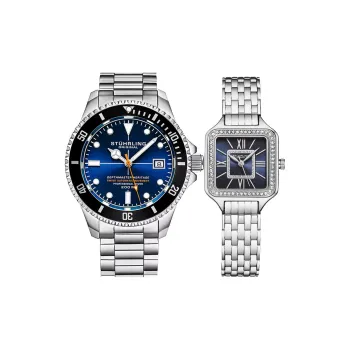 STUHRLING Diver Collection Wrist Watch Automatic Mechanical Movement Stainless Steel Strap 42mm Blue Dial Unisex