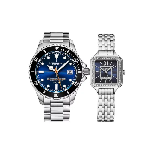 STUHRLING Diver Collection Wrist Watch Automatic Mechanical Movement Stainless Steel Strap 42mm Blue Dial Unisex