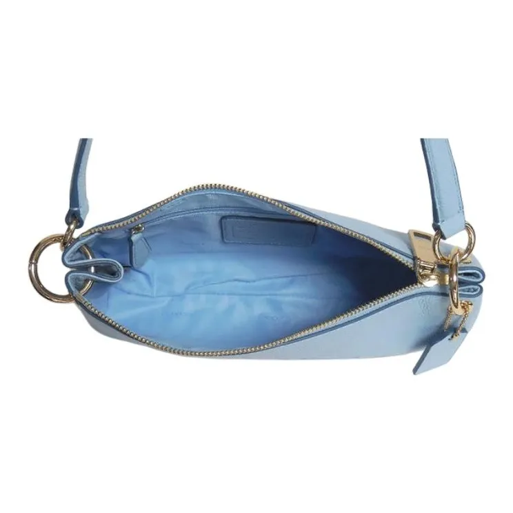 COACH Pebbled Leather Crossbody Bag, Shoulder Bag Large Size Women's Denim Blue-3