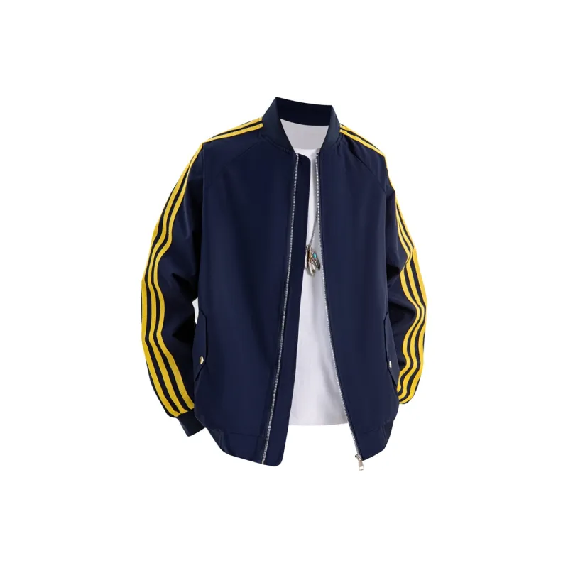 AKIN Baseball Jacket Unisex Navy Blue Apricot-3