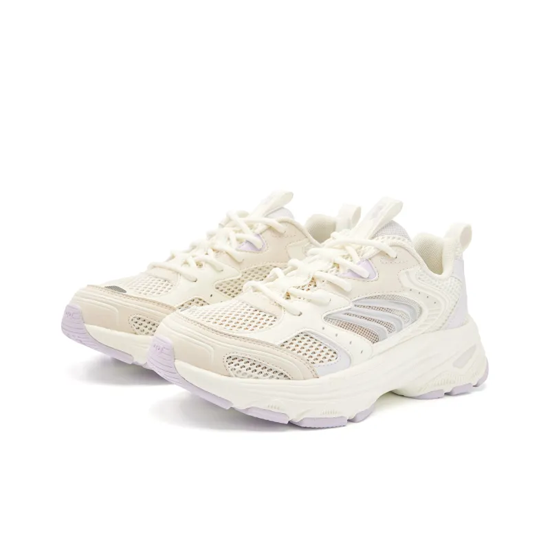 QIAODAN Wear Resistant Breathable Slip Resistant Low Top Casual Shoes Women's Beige Purple-2