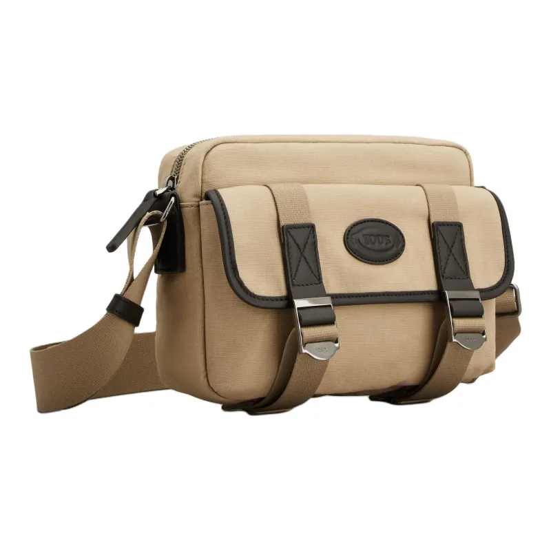 TOD'S Fabric With Leather Messenger Bag, Crossbody Bag, Shoulder Bag Mini Men's Brown-1