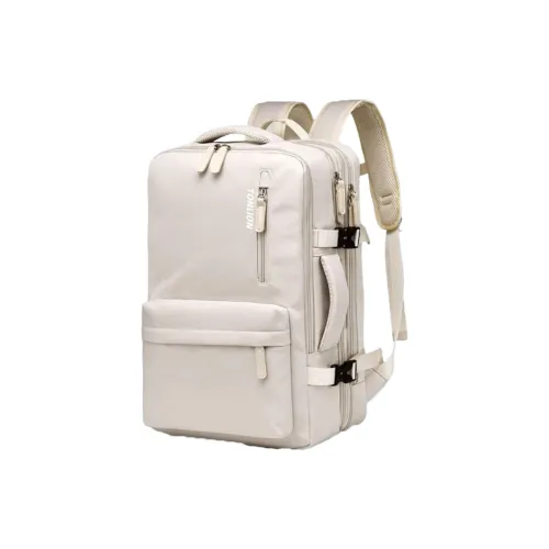 Tonlion Nylon Fabric Backpack Unisex Ecru/Black