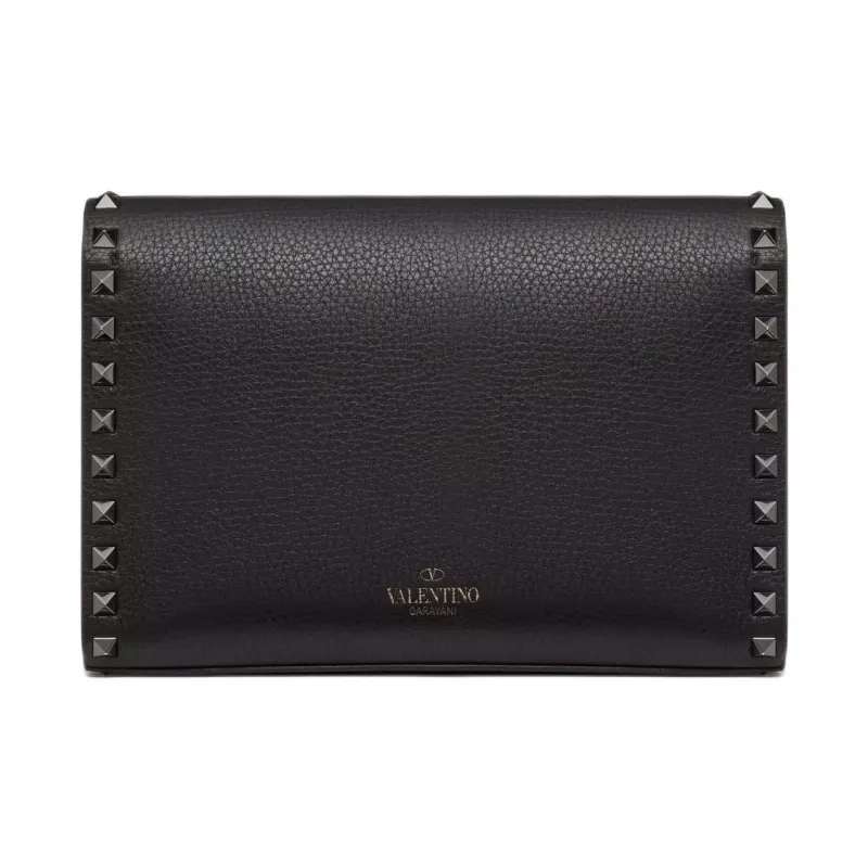 Valentino ROCKSTUD Cow Leather Shoulder Bag Trumpets Women's Black-4
