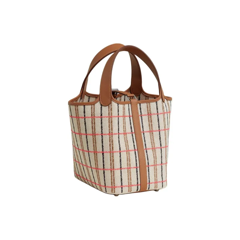 HERMES Picotin Lock Calfskin With Canvas Bag Basket Bag Handbag Women's Beige & Multicolor-2