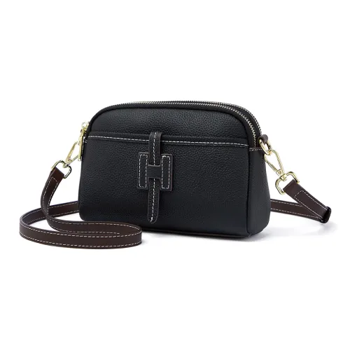 KAISER Top Grain Cow Leather Shoulder Bag, Crossbody Bag Regular Women's Black/Milkshake White