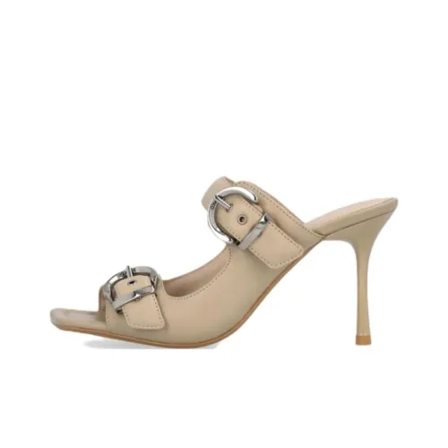PINKO Rubber Sole Slip-Resistant Slide Slippers 8.5cm Women's Beige