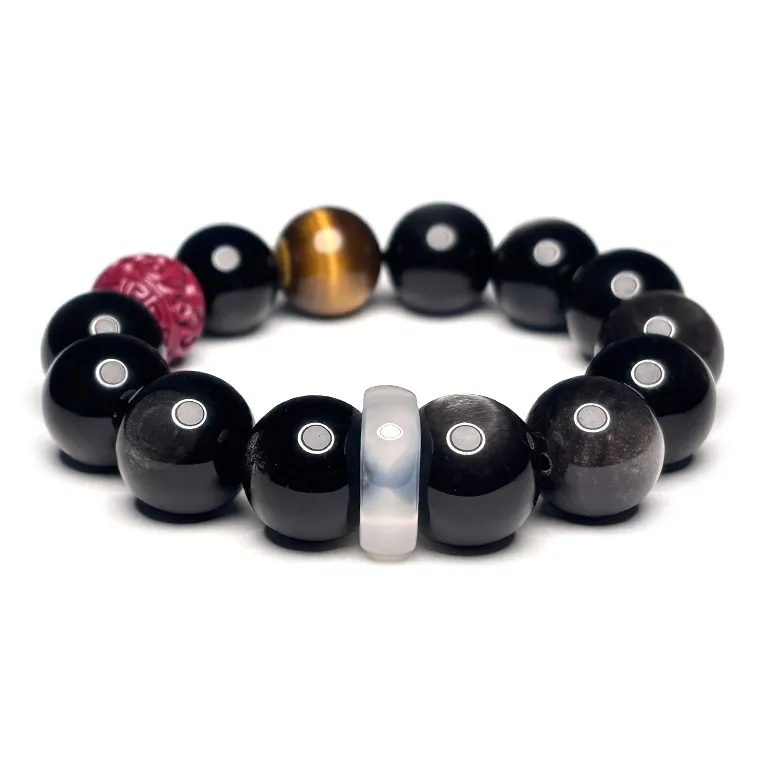 MOUNTAINS AND MANS Obsidian Luxury Good Luck Beaded Bracelet Men's-2