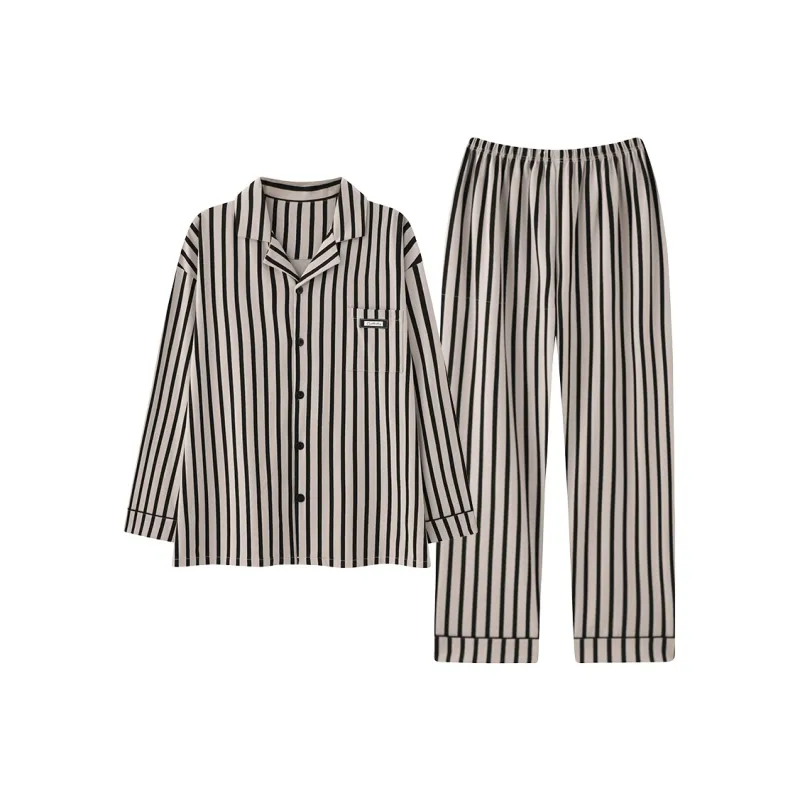 Chun Xi Pajama Set Men's Black Beige-0